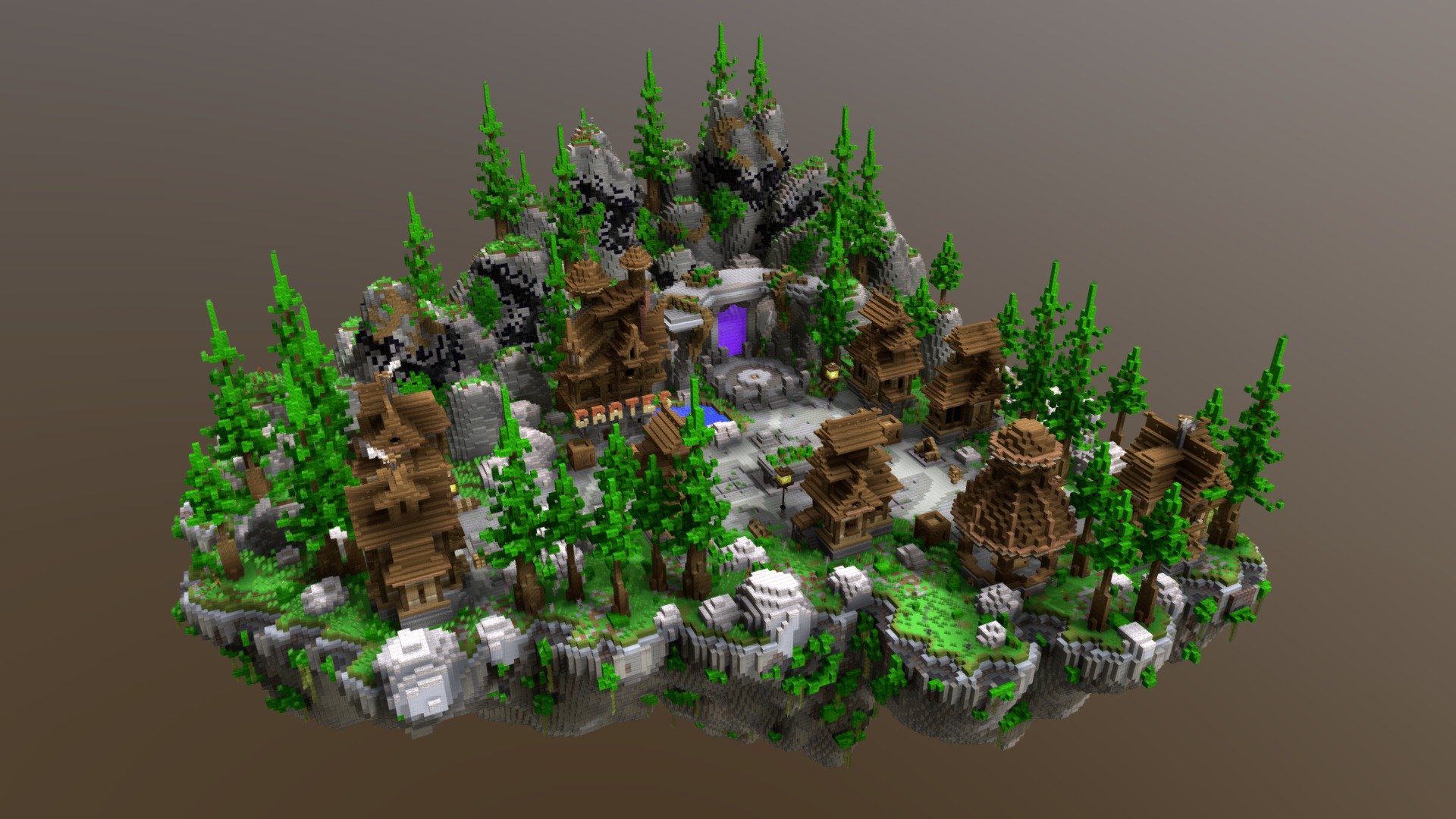 Lifted Peaks 200x230 SkyBlock Spawn 3D Model By Vextrosity