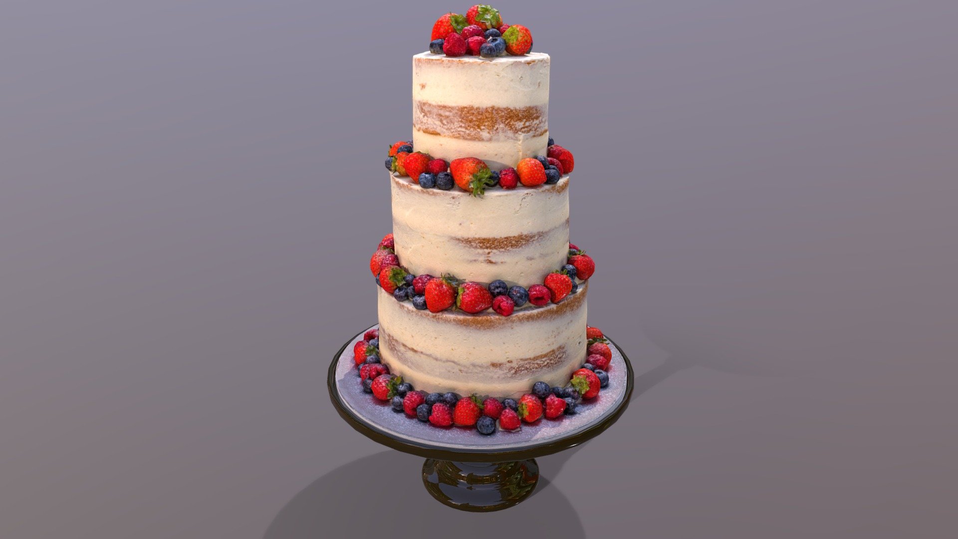 Semi Naked Berry Wedding Cake On Mosser Stand Buy Royalty Free 3D