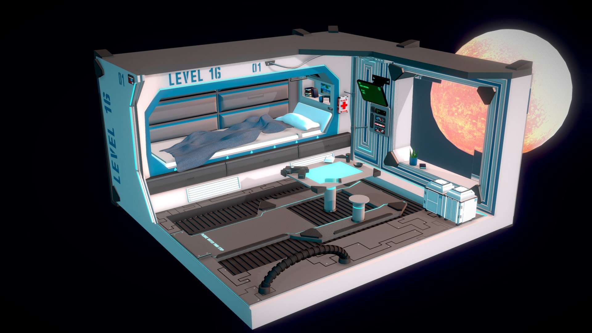 Sci Fi Isometric Bedroom On Space Station Buy Royalty Free D Model