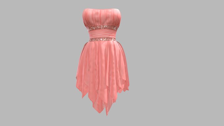 Chiffon Willow Skirt Strapless Cocktail Dress 3D Model