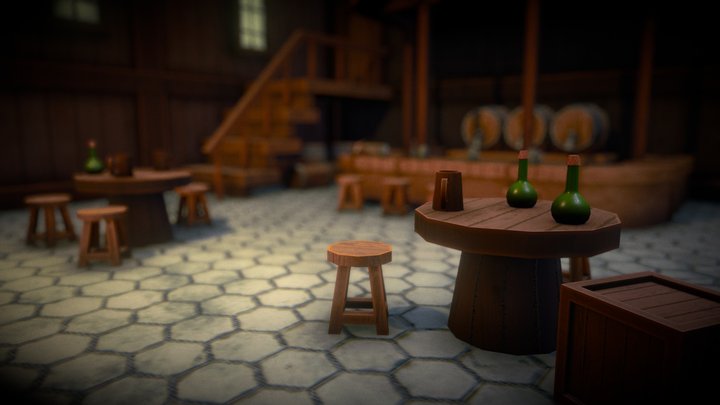 Stylized Medieval tavern (Low Poly) 3D Model
