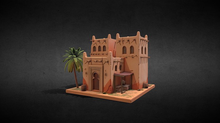 Stylized Desert Kasbah House 3D Model