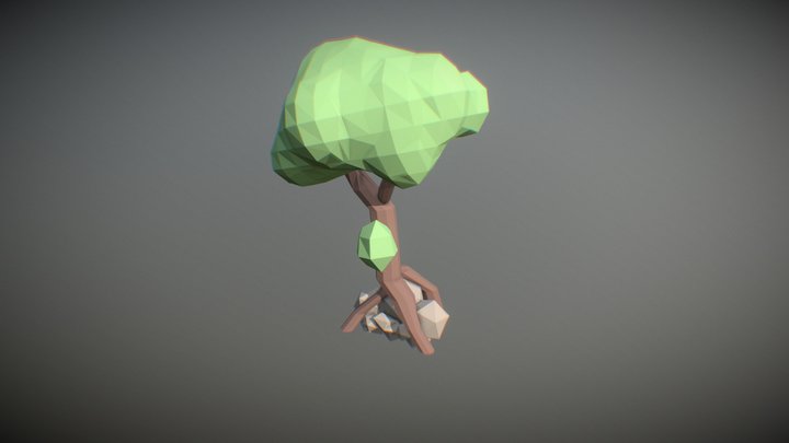 Tree with rock LowPoly 3D Model