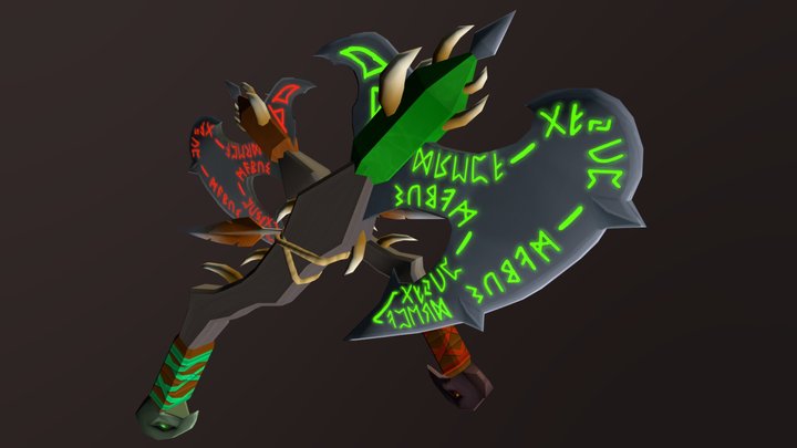 Weaponcraft - Axes of Thunderlord clan Fel Orcs 3D Model