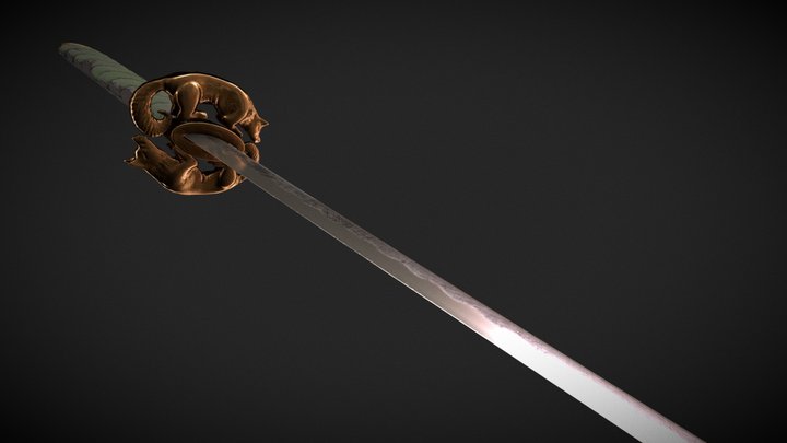 Katana With Wolf Handle 3D Model