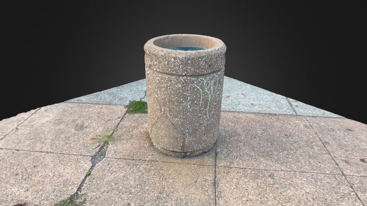 Beige Concrete Trash Bin 3D Model
