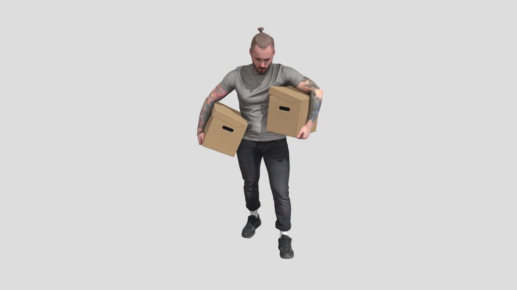 Moving Day Man With Cardboard Boxes