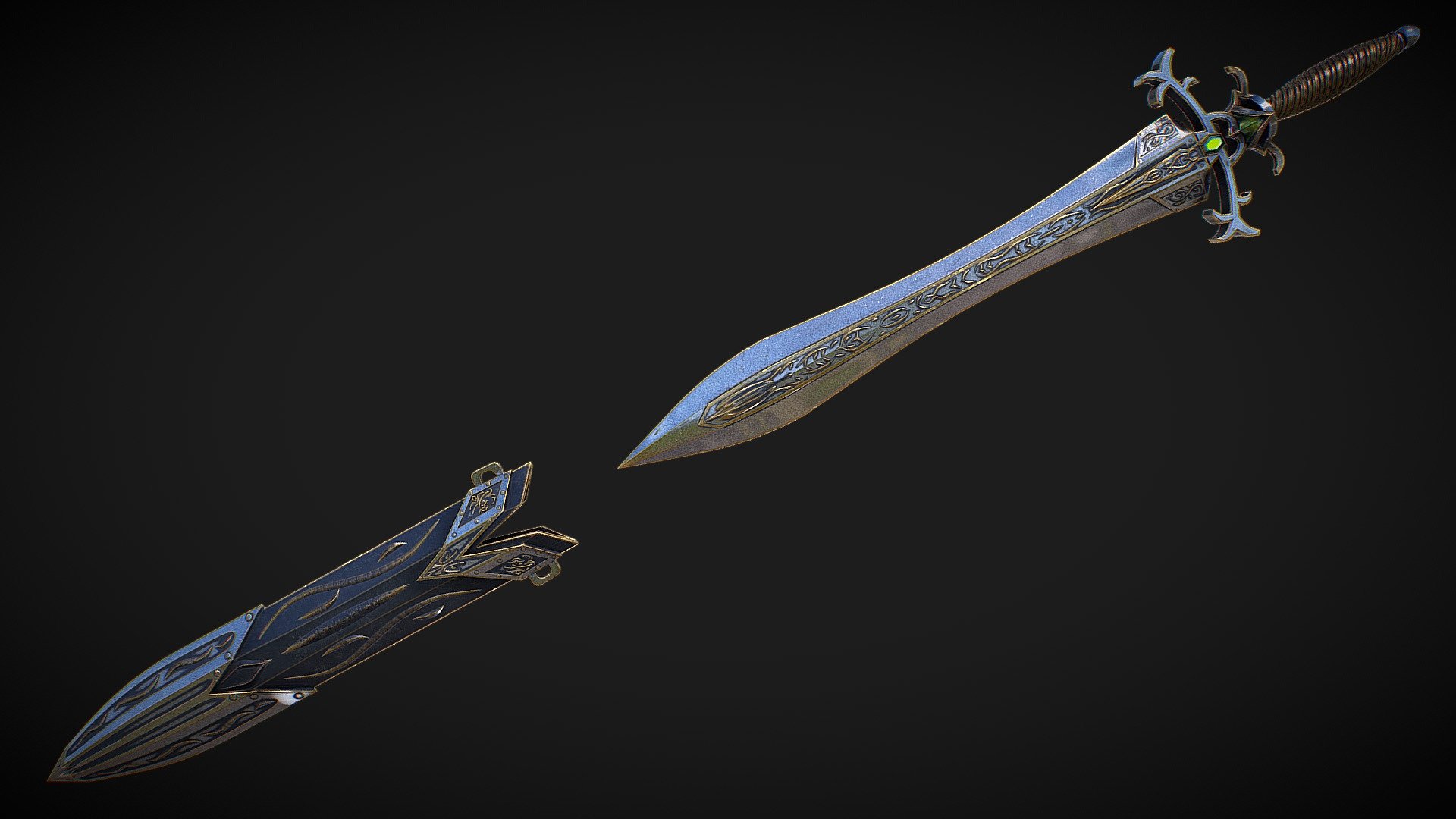 Fantasy Sword 29 With Scabbard - Buy Royalty Free 3d Model By Nicu 