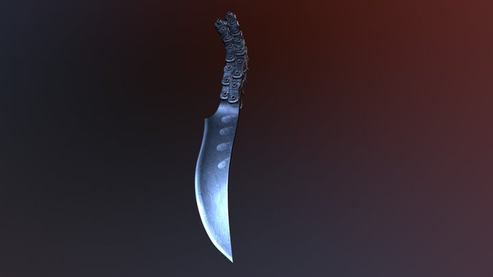 Damascus Knife made with Chains 3D Model