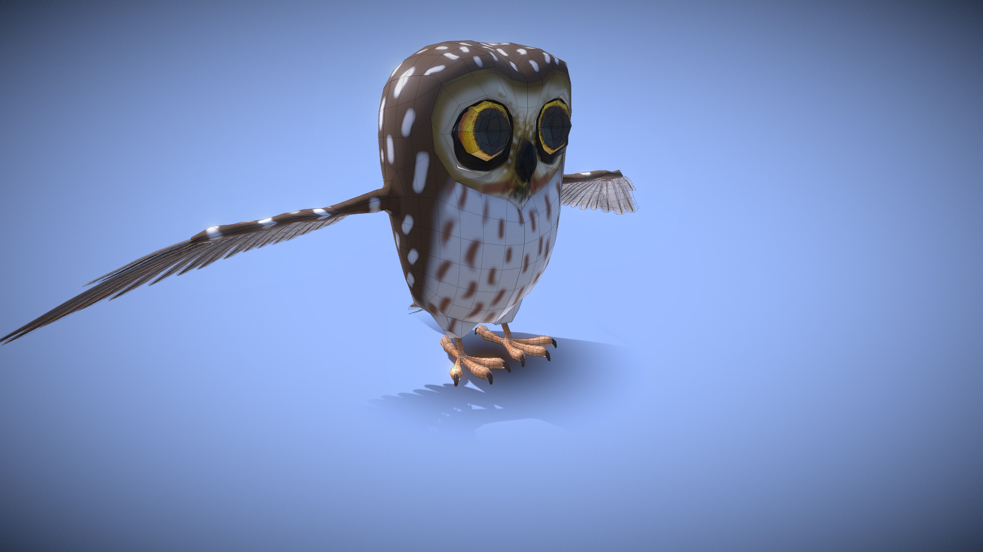 3D model Owl with feather system – Cartoon style - This is a 3D model of the Owl with feather system - Cartoon style. The 3D model is about a bird flying in the sky.