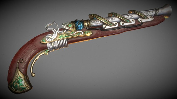 Coil Lock Steampunk Pistol 3D Model