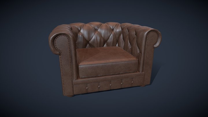 Classic 1 Seater Brown Vintage Chesterfield Sofa 3D Model