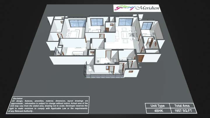 Godrej Meridien 4 BHK 1657 SQ.FT. 3D Model