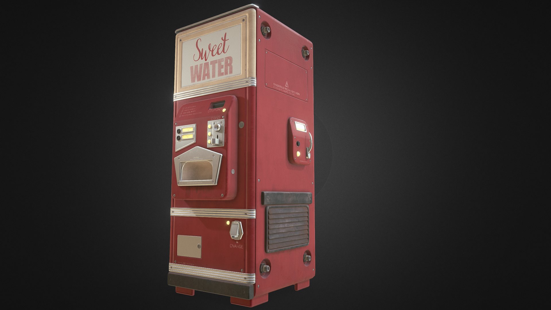 3D model Retro Futuristic Soda Machine - This is a 3D model of the Retro Futuristic Soda Machine. The 3D model is about a red and white box.