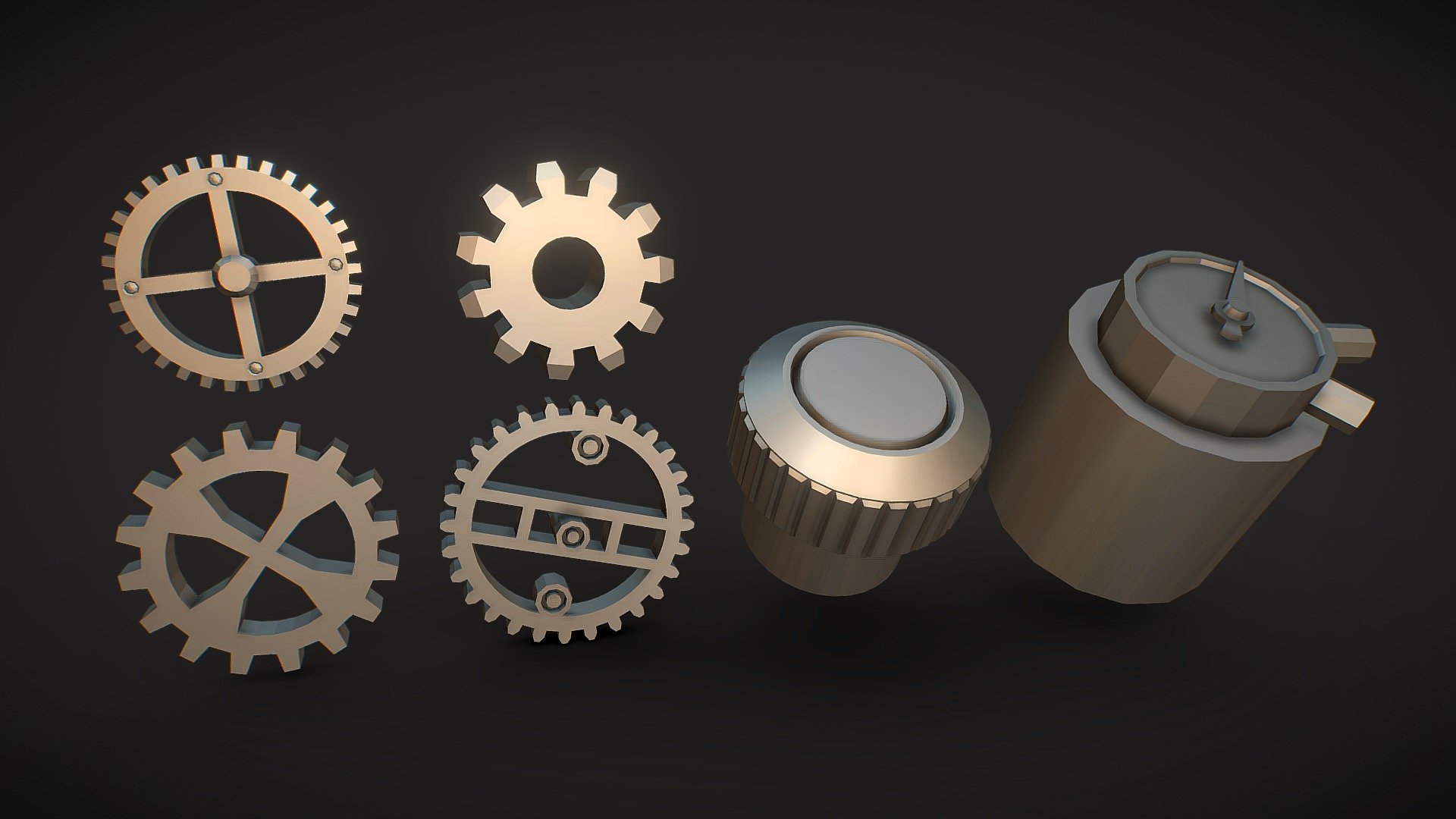 FREE 6 Steampunk Assets Cogs and dials Download Free 3D model by