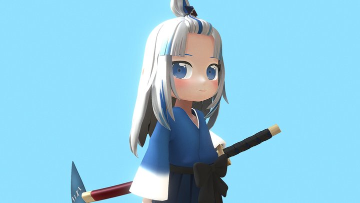 Little Samurai Gawr Gura 3D Model