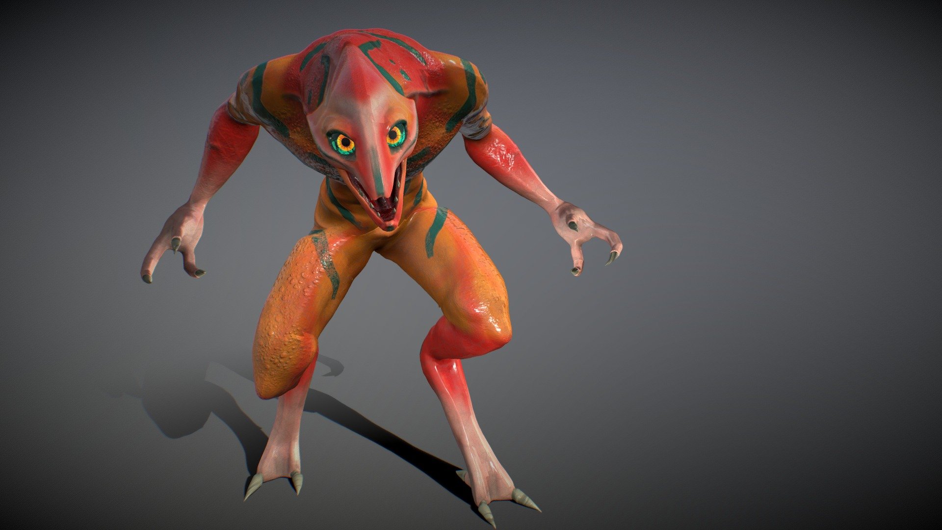 Aphibian creature in a styled pose
