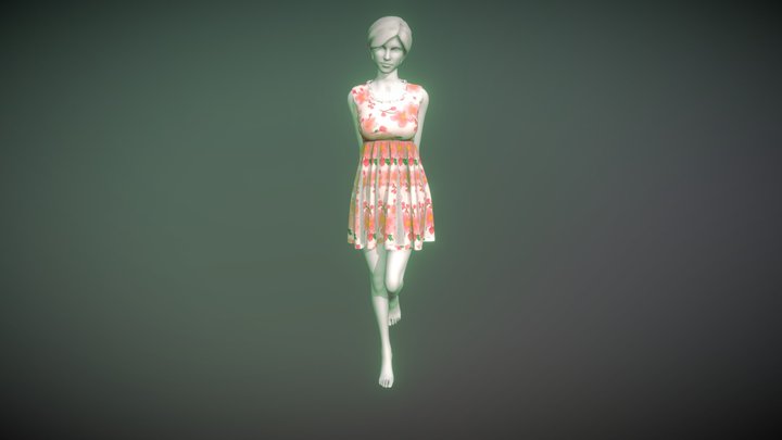 Demure pink babydoll dress 3D Model