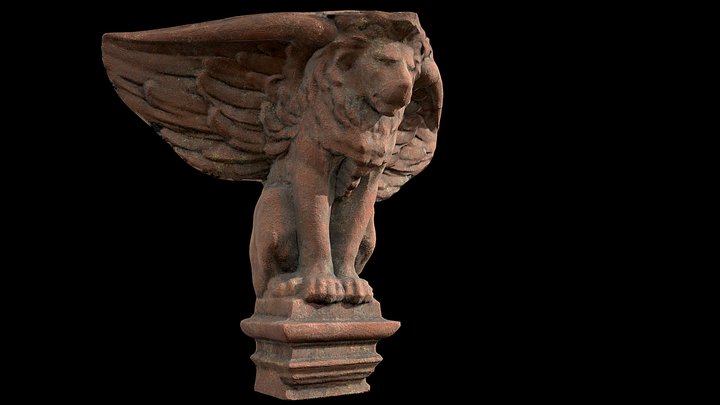 Red Sandstone Winged Lion Corbel 3D Model
