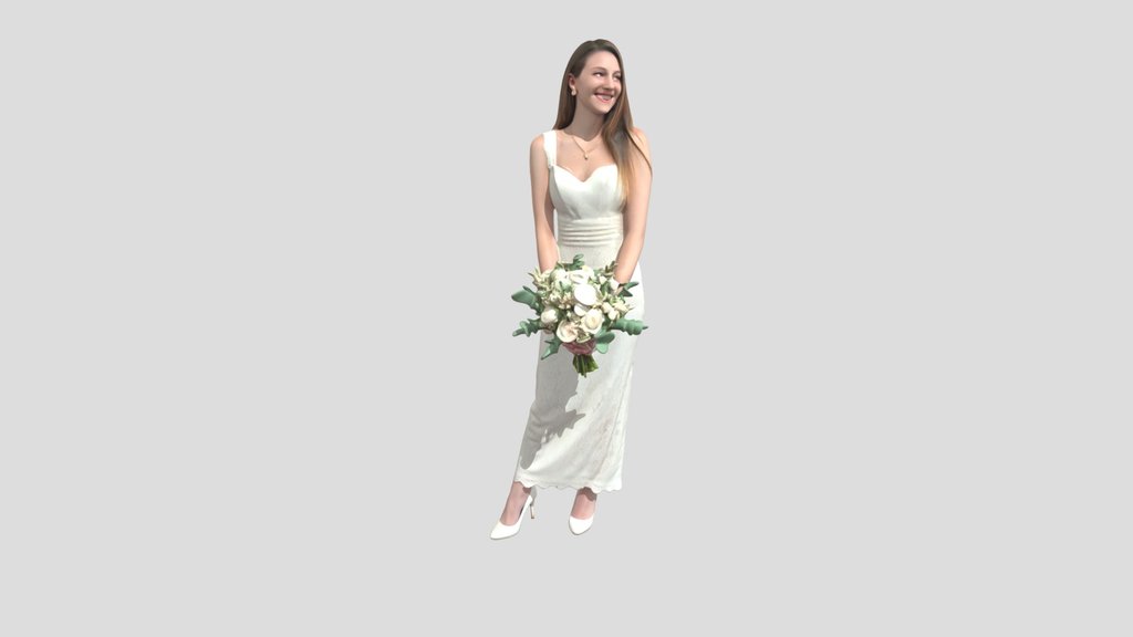 Bride in Lace Dress with White Rose Bouquet