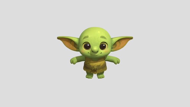 Cute green goblin with big ears 3D Model