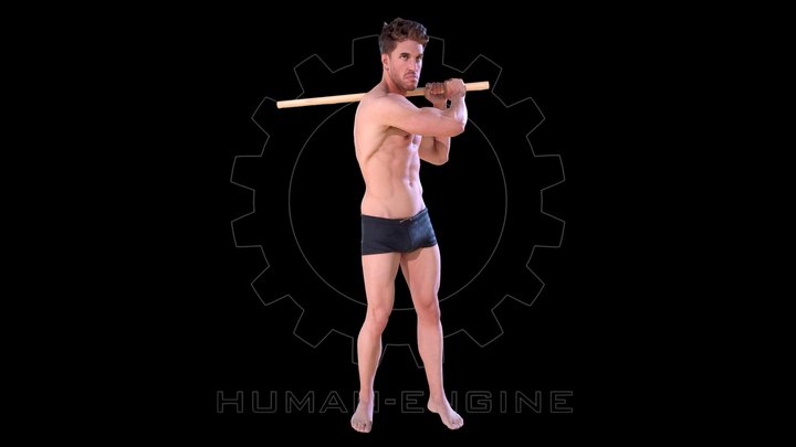 Male Scan - Mick 002 Holding a Stick Low Poly 3D Model