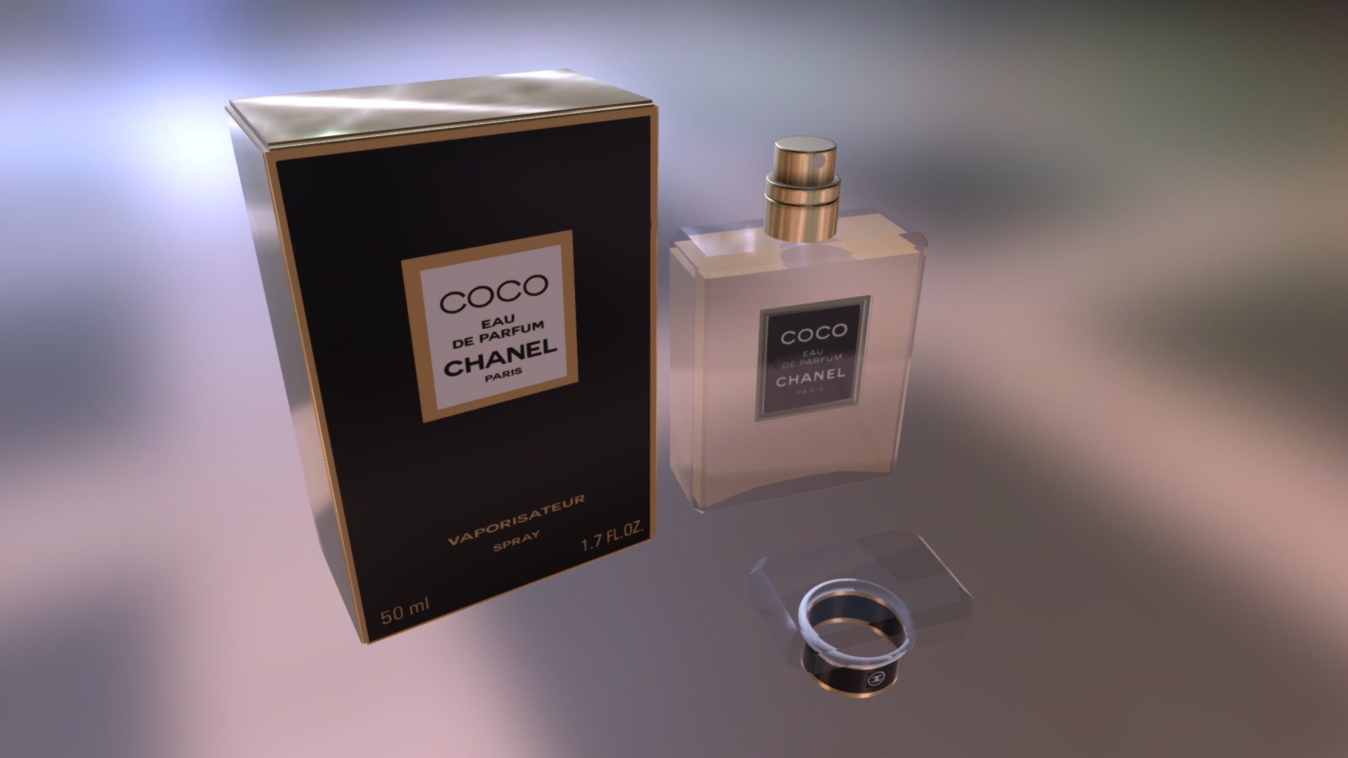 3D model Coco Chanel - This is a 3D model of the Coco Chanel. The 3D model is about a box with a label on it.
