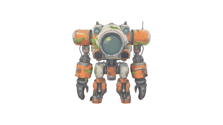 Rustic humanoid robot with plants 3D Model
