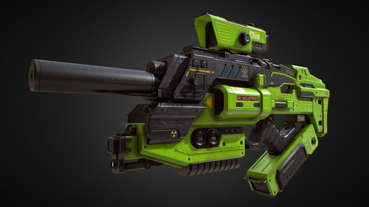 PBR Assault Plasma Gun (Green Skin) 3D Model