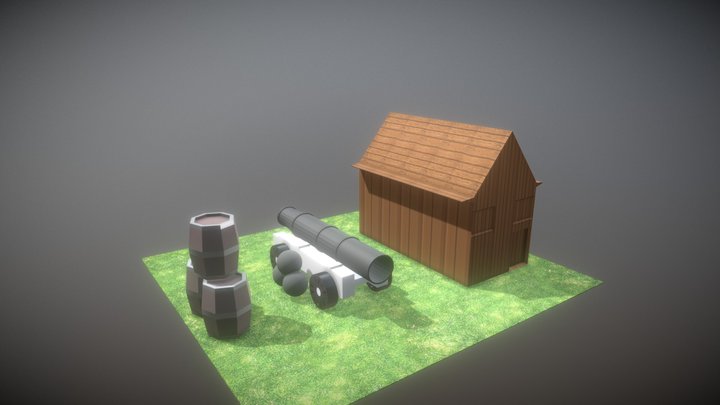 Medeival Cannon Scene 3D Model