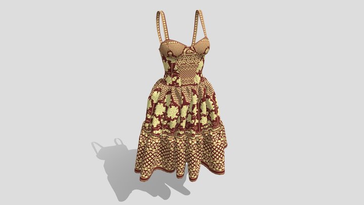 HD Corset Dress Mesh with Sari Lehenga Fabric 3D Model