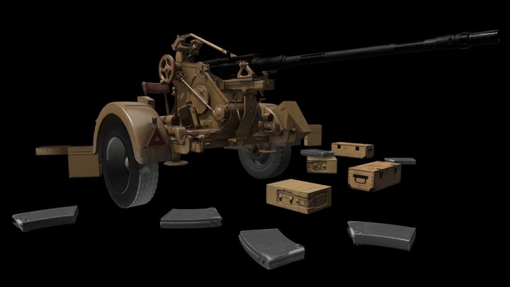 Flak 30 Anti-Aircraft - Rigged and Game Ready 3D Model