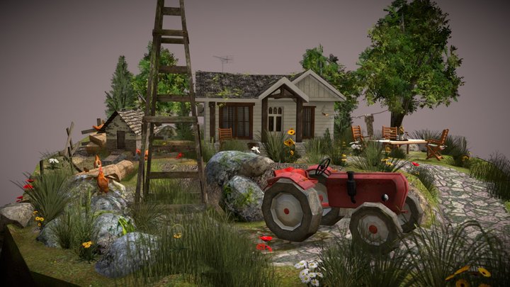 Low poly diorama – Small farm 3D Model
