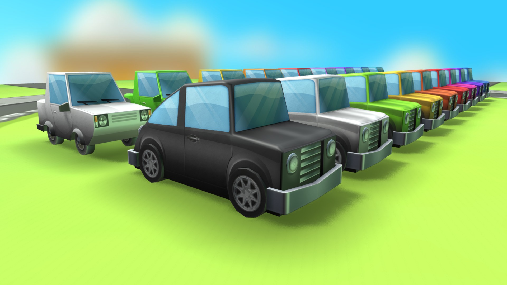 3D model LOW POLY – Toon Cars - This is a 3D model of the LOW POLY - Toon Cars. The 3D model is about a group of cars parked on a grass field.