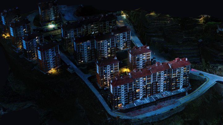 Modern Building Blocks at Night (Raw Scan) 3D Model