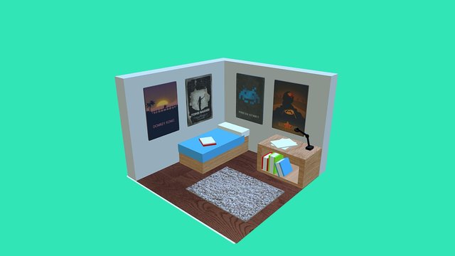 Isometric Gaming Bedroom 3D Model