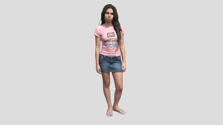 Casual pink graphic tee with a denim mini skirt – Modelo 3D gratuito STL