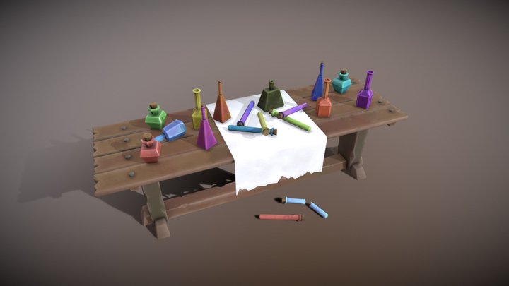 Stylized Low Poly Potion Table 3D Model