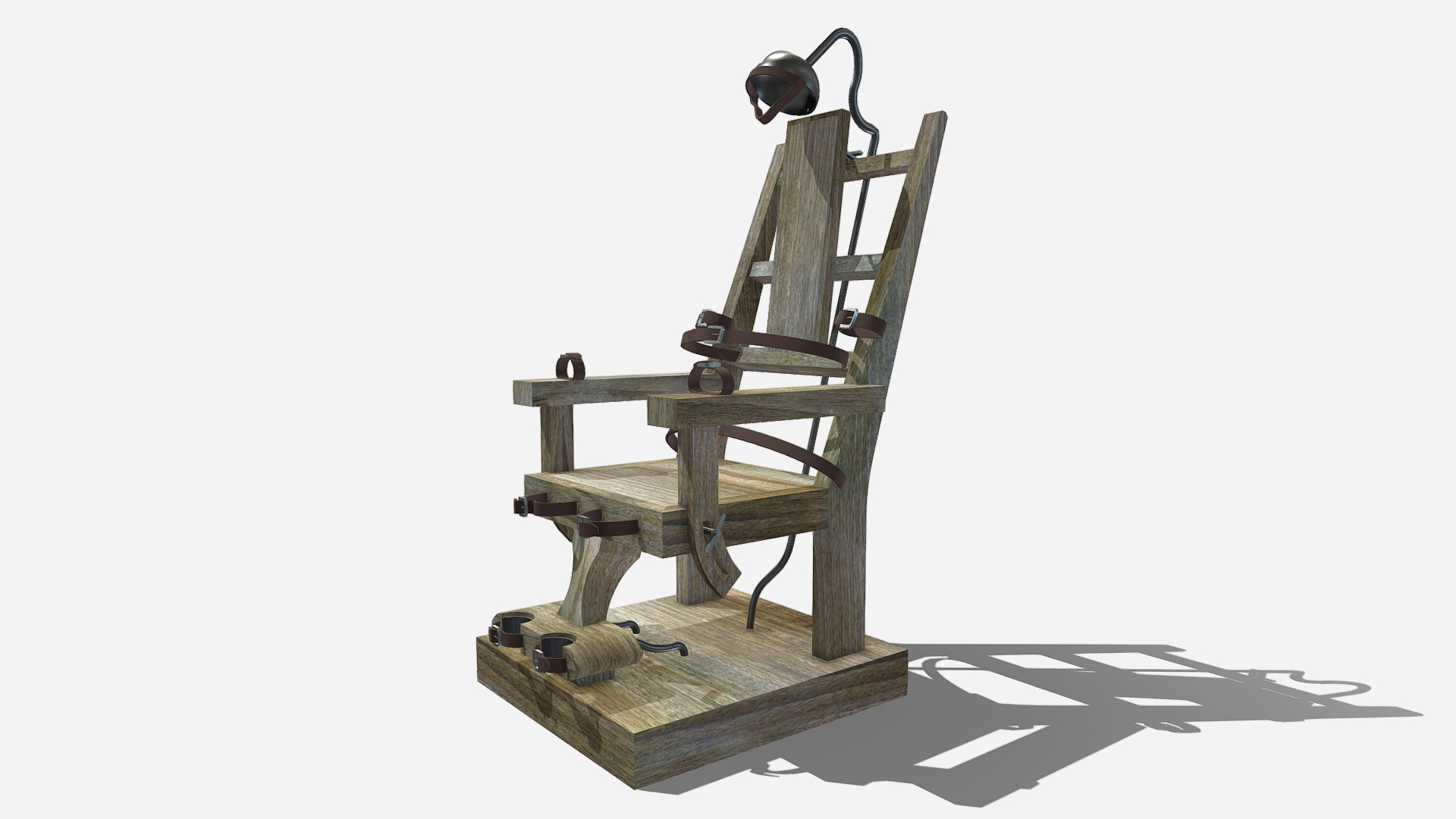 3D model Electric Chair - This is a 3D model of the Electric Chair. The 3D model is about a wooden chair with a metal frame.