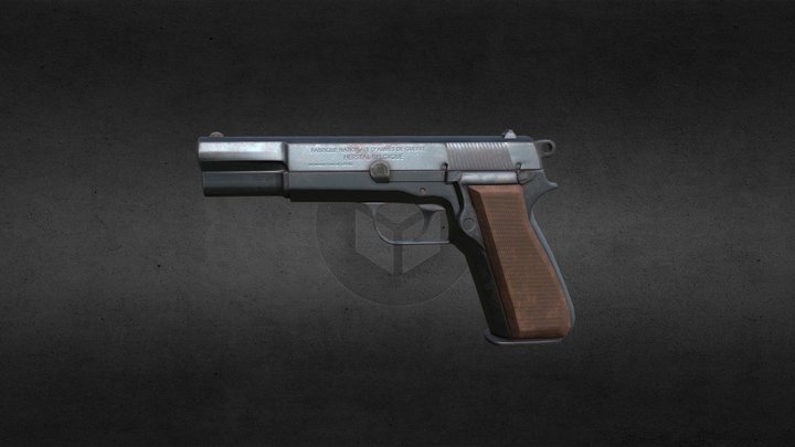Vintage Browning Hi-Power Handgun Game Asset 3D Model