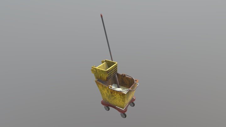 dirty yellow mop bucket 3D Model