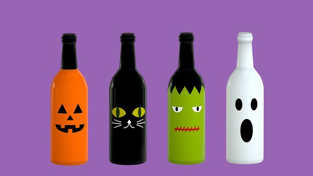 Halloween Wine Bottles 3D Model