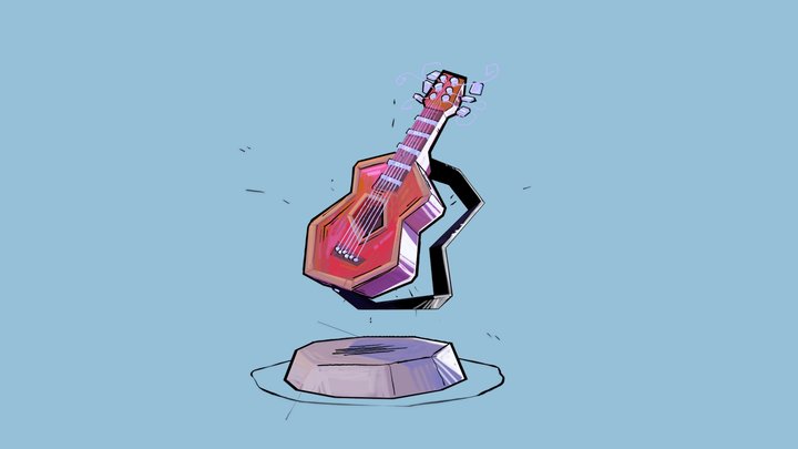 Red Guitar- Handpainted 2D look 3D Model