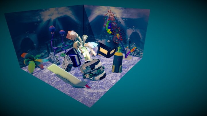 Underwater Alien Wreck Scene 3D Model