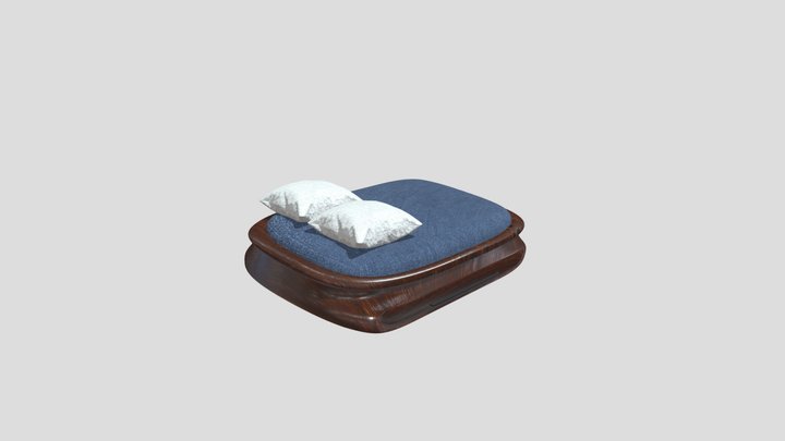 Double bed with wooden base 3D Model