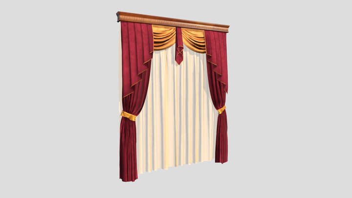 №602 Curtain  3D low poly model for VR-projects 3D Model