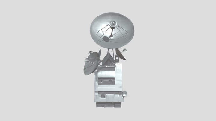 wooden house combined with large satellite dish 3D Model