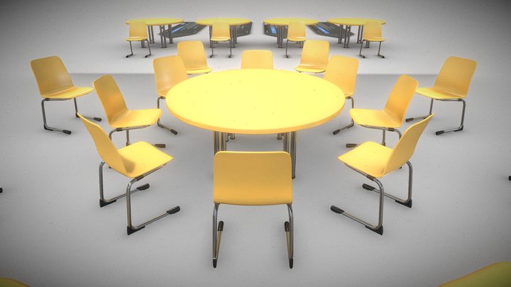 Wooden Shell Chair and Oval Table 3D Model