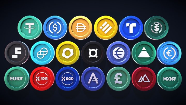 Pack 3D Stablecoin - 20 Cryptos 3D Model
