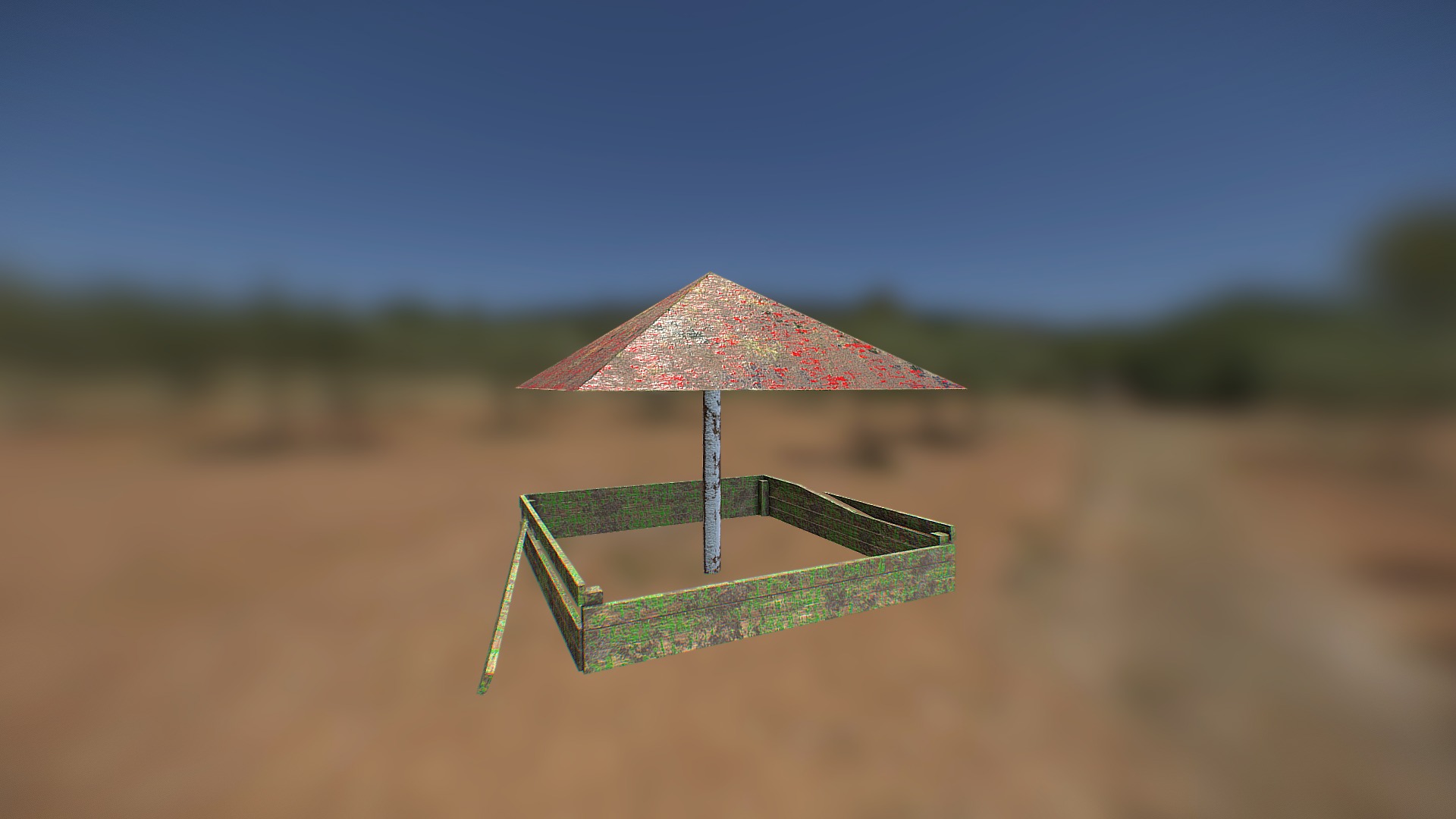 3D model Sandbox - This is a 3D model of the Sandbox. The 3D model is about a small umbrella on a small wooden table.
